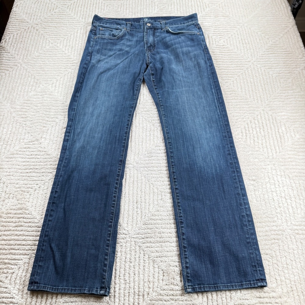 7 For All Mankind Austyn Jeans Mens 34x32 Blue Relaxed Straight Distressed USA